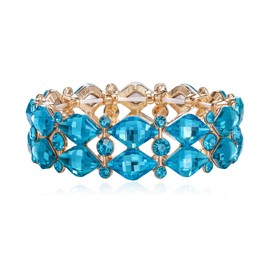 Clearine Wedding Bridal Gorgeous Sparkling Crystal Prismatic Stretch Bangle Bracelet for Women Party Prom Jewellery Blue Gold-Tone