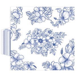 50 Pcs Blue Floral Paper Napkins 6.5 x 6.5 Inches, Blue and White Flowers Cocktail Napkins Disposable Luncheon Dinner Party Napkins Cocktail Napkin for Kids Baby Shower Birthday Party Decorations