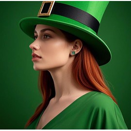 Reffeer 925 Sterling Silver Four Leaves Clover Earrings Stud for Women Teens Green CZ Clover Earrings St Patricks Day Earrings (C-Rose Gold Plated)