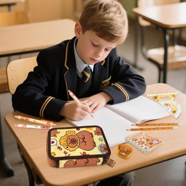 Ecoret-Pro Capybara Pencil Case Boys and Girls, 3 Compartments Pencil Case with Stationery Set, School Supplies Pencil Case, School Gift Pencil Case Set for Students