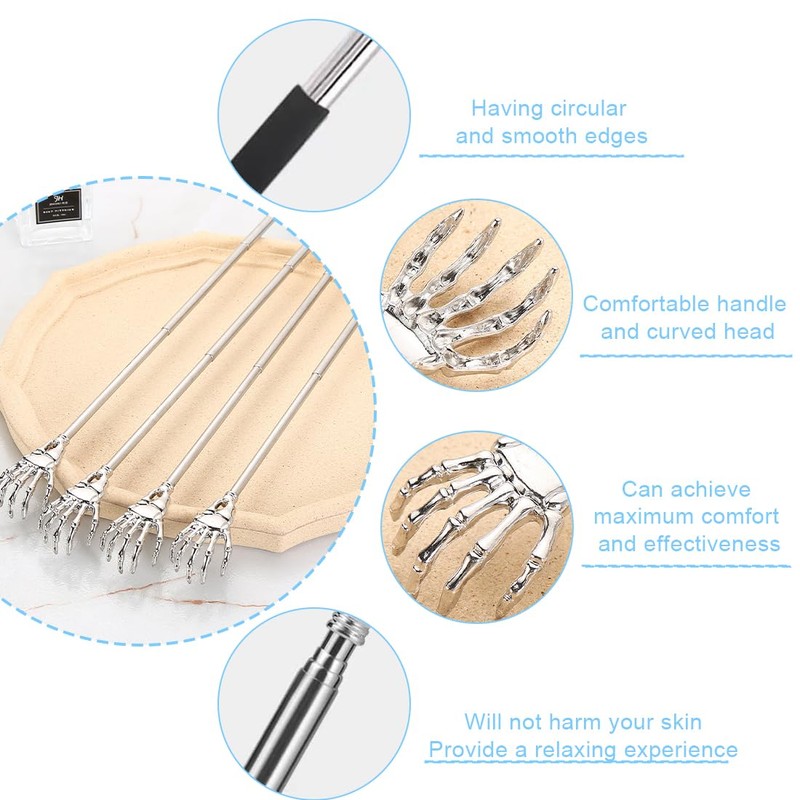 KEQAR 1 x Stainless Steel Telescopic Back Scratcher, Extendable Scratcher