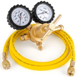 Nitrogen Regulator CGA580 Inlet, 1/4-Inch Male Flare Outlet Connection, Heavy-Duty Handle, Self-reseating Relief Valve, Nitrogen Regulator Hvac (CGA580 0-800PSI with Hose)