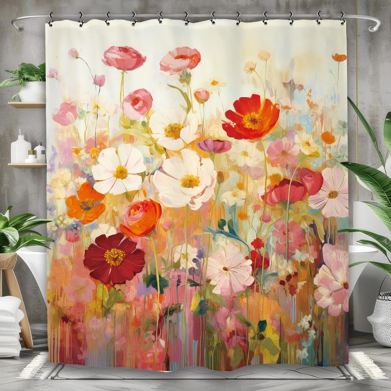 Yookeb Red Poppy Flower Bathroom Shower Curtain 60W by 71H