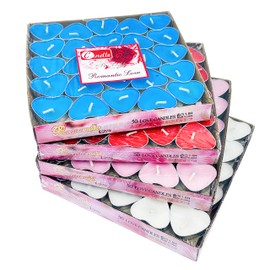 Assorted Colors Heart Tea Light Candles 200 Pack in 4 Colors Unscented Votive Candles for Wedding Anniversaries Valentine's Day Courtship Love Spell Candles Romantic Dinner Candles