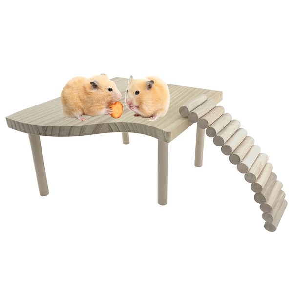 Vehomy 2PCS Hamster Stand Platform Toys Small Pet Wooden Platform with Pillars Rodent Ladder Bridge Rat Climbing Chew Toy Cage Accessories for Hamster Squirrel Gerbil Chinchilla Parrot and Bird