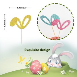 24 Pcs Happy Easter Cupcake Toppers, Easter Bunny Cupcake Toppers for Easter Theme Spring Birthday Baby Shower Decorations (Ear G)