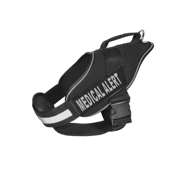 Dogline Alpha Nylon Service Vest Harness with Medical Alert Velcro Patches, Medium, Black