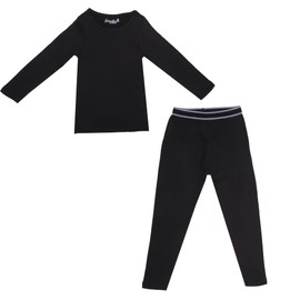 Boys Thermal Top and Bottom Underwear Set; Long Johns for Kids; Base Layer Set for Cold Weather; Microfleece Moisture Wicking (Black, 2T)
