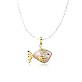 Hipearl Fish Freshwater Pearl Pendant Necklace Baroque Pearl Necklace 18k Gold-plated, 14-20mm Pearls, 18" + 2.5" Extender, Pearl Jewellery Gifts for Women and Girls (Pink Goldfish)