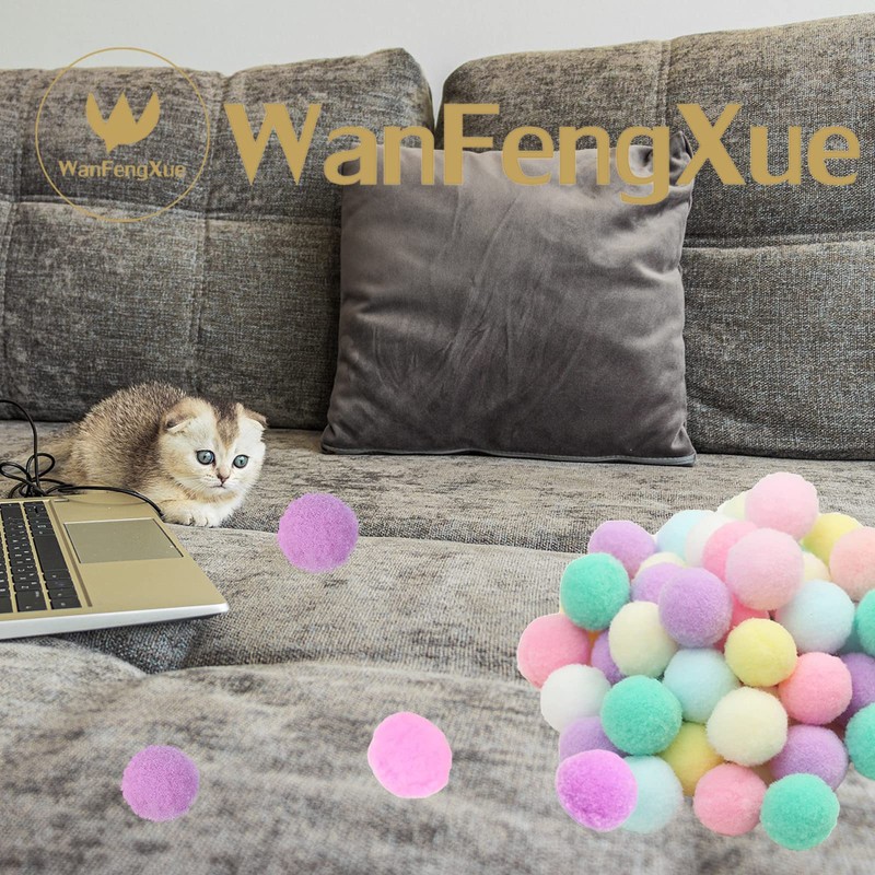 50 Pcs Cat Toy Balls, Cat Pom Pom Balls, Multicolored