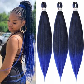 Cybelleza Pre-Stretched Braiding Hair Pre Stretched Braiding Hair Extensions Easy to Braid Braids Extensions 3 Pieces Synthetic Hair Yaki Texture EZ Braids Hairpiece, Black & Blue