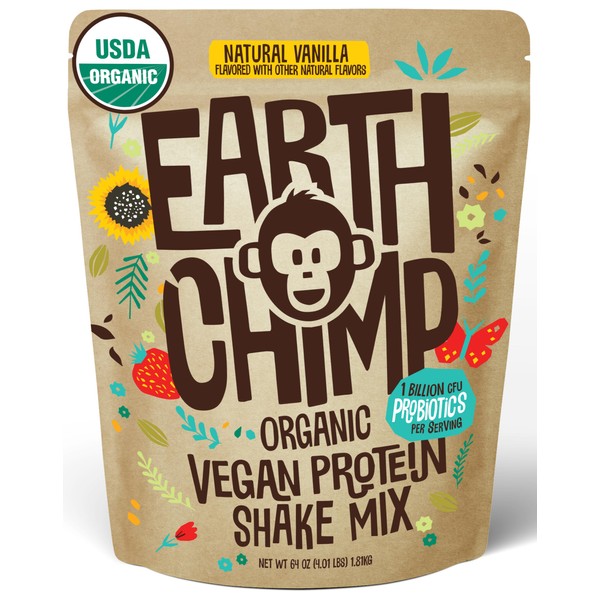 EarthChimp Organic Vegan Protein Powder - with Probiotics - Non