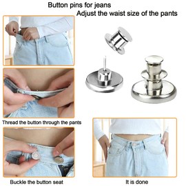 YouOKLight Button pins for jeans, jean buttons pins for loose jeans, revamp your jeans with ease! No sew instantly adjust and secure loose jeans, ultimate pants button tightener replacement, 12 sets