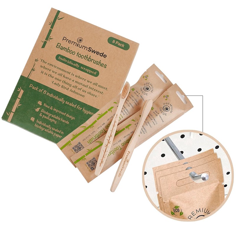 Premiumswede Bamboo Toothbrushes Soft Bristles Adult - 8 Pack Eco-Friendly