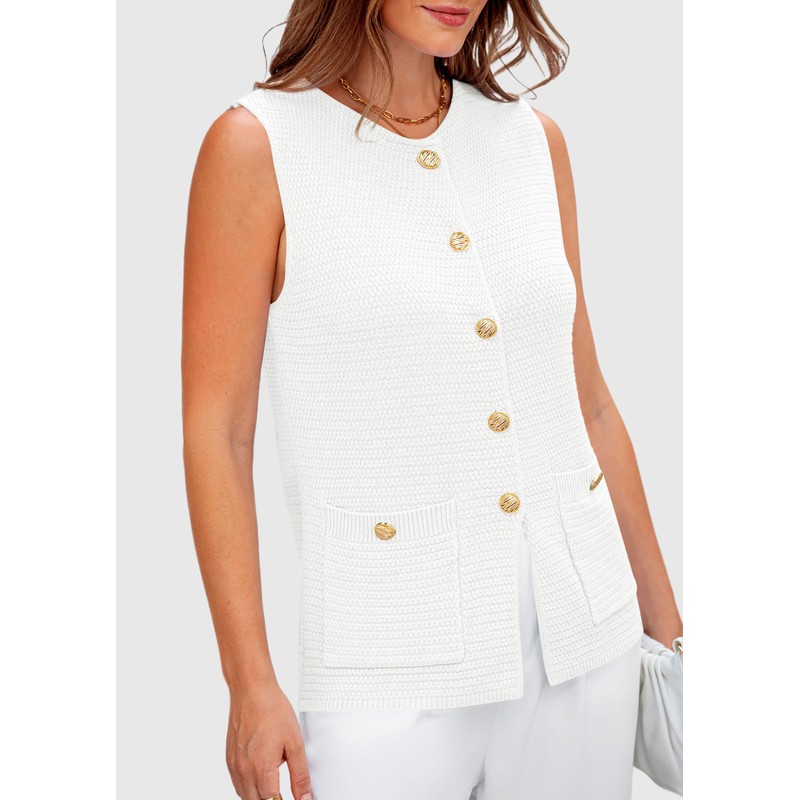 PRETTYGARDEN Women's 2025 Summer Sweater Vest Sleeveless Knit Cardigan Button