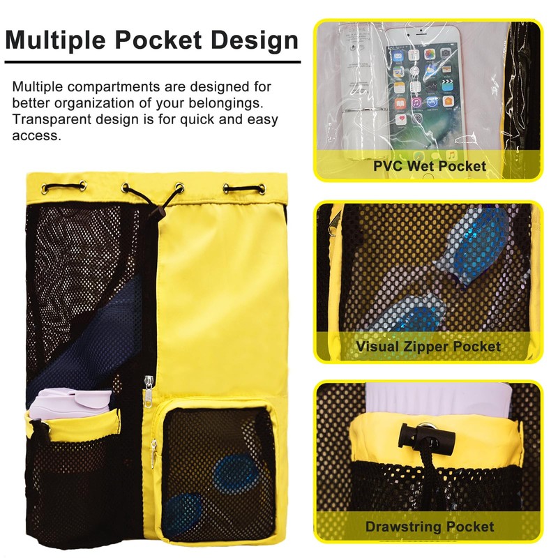 lifwimner Mesh Beach Backpack with Wet Pocket Drawstring Pool Bag