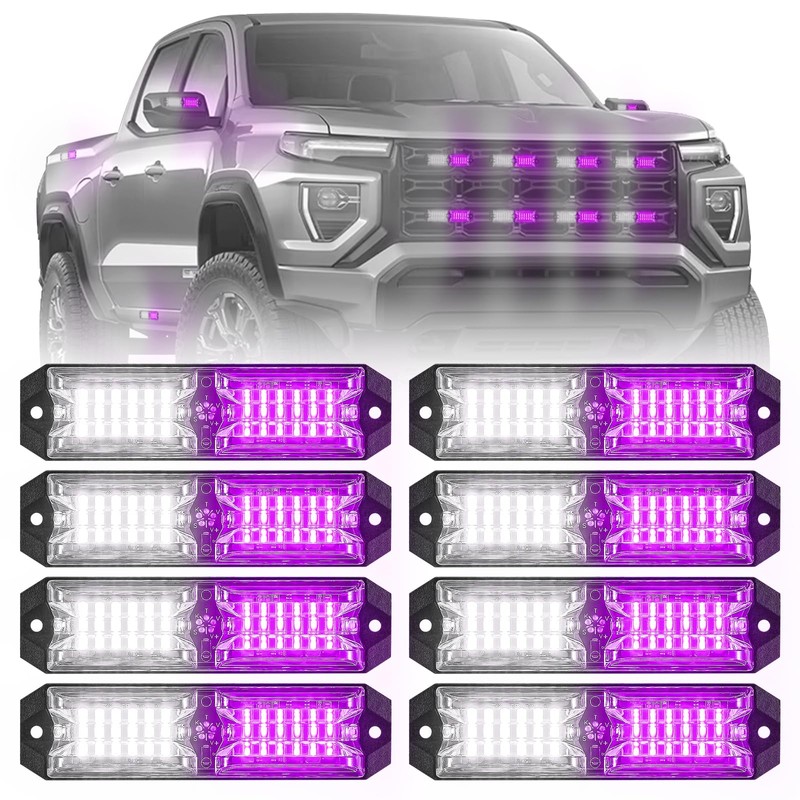 ELECHOI 8-pcs Purple White Funeral Escort LED Emergency Flashing Warning