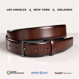Fenix Los Angeles Men's Belt in Various Colours, Size 80 cm to 110 cm, Nickel-Free Buckle 30 mm Wide, Sustainable & Adjustable Men's Belt, Perfect for Suit & Jeans, Toffee Brown