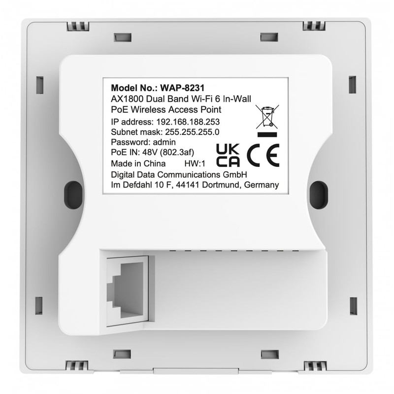 LevelOne WAP-8231 AX1800 Dual Band Wi-Fi 6 In-Wall PoE Wireless
