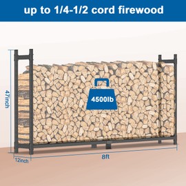 MOFEEZ Firewood Rack Outdoor 8ft, Log Holder for Wood Storage, Steel Made Holds Up to 4500lbs, Powder-coated Finish for Weather-resistant, Anti-rust