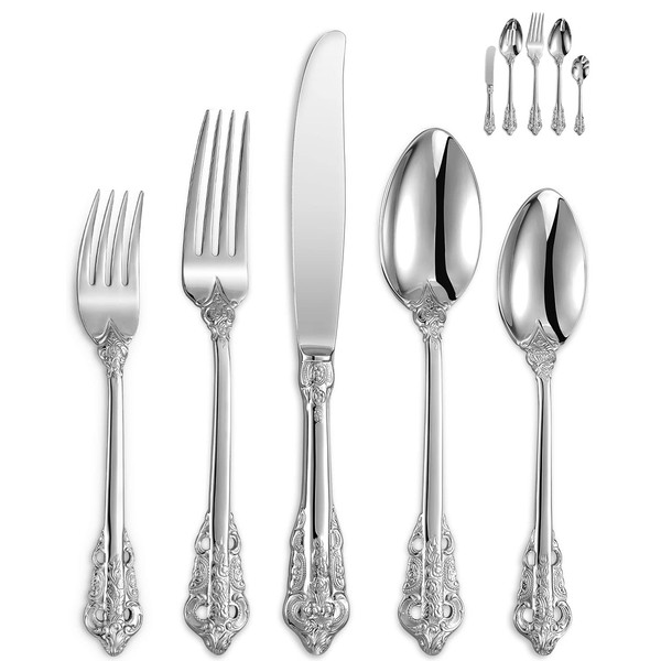 KEAWELL Luxury 45-Piece Silverware Set, 18/10 Stainless Steel, Service for