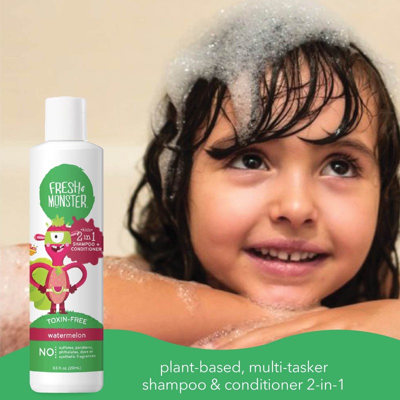 Fresh Monster 2-in-1 Kids Shampoo & Conditioner, Toxin-Free, Hypoallergenic, Tear-free