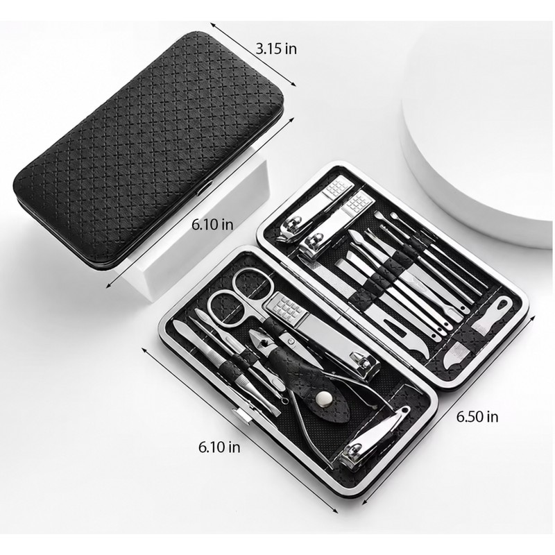 19-Piece Nail Clipper Set with Leather Case – Stainless Steel