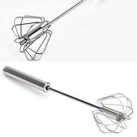SUL Stainless Steel Spring Action Egg Whisk, Rotatory Whisk Blender, Egg Beater, Rotating, Push Whisk Mixer for Blending Beating, Stirring (Size 12inch)