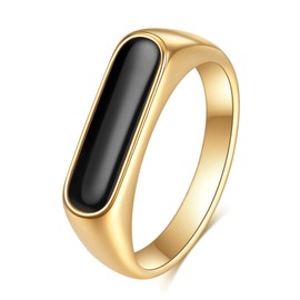 VQYSKO Gold/Silver Signet Stainless Steel Band Ring18k Gold Plated Fashion Cute Stacking Wedding Engagement Fidget Ring,Size 4-12 (Gold + Black, 4)
