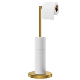FORIOUS Toilet Paper Holder Stand, Brushed Gold Toilet Paper Holder Free Standing, [2.9lb Weighted Base] Stand Up Toilet Paper Holder for Bathroom, 304 Stainless Steel Roll Tissue Holder Stand