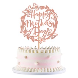 Decoración para tartas con purpurina para el Día de la Madre, decoración decorativa para tartas para el Día de la Madre (mariposa de oro rosa)
