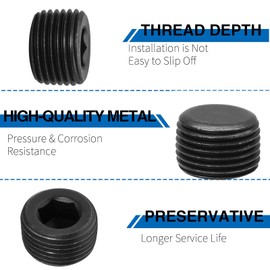 LifCratms 1" Male NPT Plugs, Carbon Steel Pipe Fitting, Countersunk Pipe Plug Kit Socket Internal Hex Head (Pack of 2)