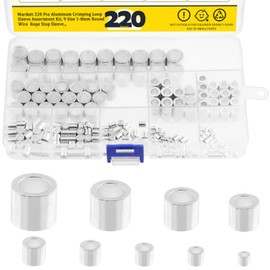 Mardatt 220 Pcs Aluminum Crimping Loop Sleeve Assortment Kit, 9 Size 1-8mm Round Wire Rope Stop Sleeve, Cable Ferrules End for Hanging and Securing Wire Rope Cable