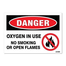 Danger: Oxygen in Use No Smoking, 3.5" high x 5" Wide, Black/Red on White, Self Adhesive Vinyl Sticker, Indoor and Outdoor Use, Rust Free, UV Protected, Waterproof