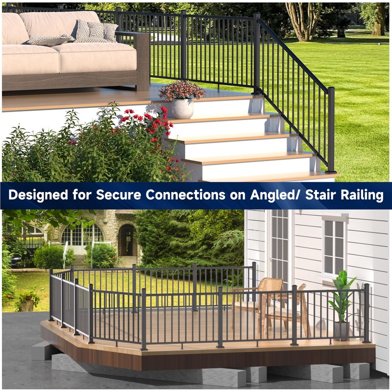 Egadis 2 Pack Aluminum Adjustable Railing Bracket, Deck Railing Bracket