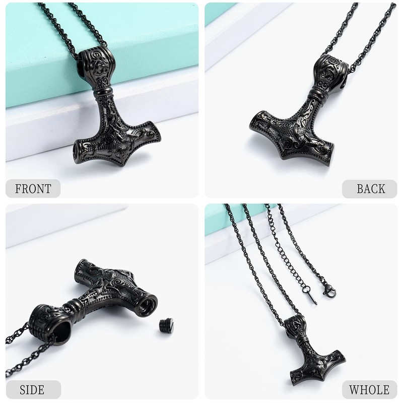 shajwo Cremation Jewelry Viking Hammer Urn Necklace for Ashes for
