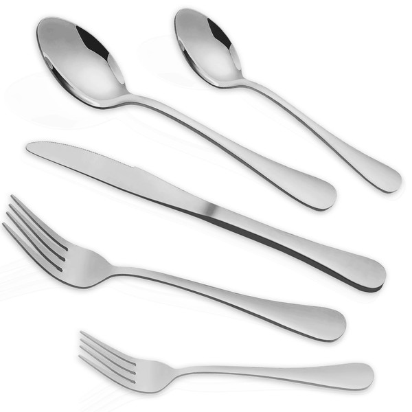 Cutlery Set for 6 People, Stainless Steel, Polished Shine, 30 Pieces with Knives, Forks, Soup Spoons, Dessert Spoons, Dessert Forks, Suitable for Dishwasher-Safe, Home, Restaurants