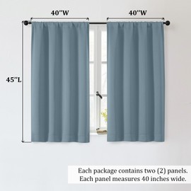 OWENIE Sally Stone Blue Short Blackout Curtains for Bedroom Living Room 45 Inch Length 2 Panels, Solid Energy Saving Insulated Bathroom Window Treatment Curtains Blackout Drapes, 2 Pcs Each W40 x L45