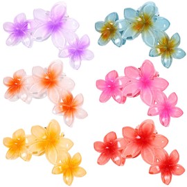 6 PCS Flower Hair Claw Clips Cute Hair Clips Hawaiian Plumeria FLower Claw clip Flower Clips for Thick Thin Hair Large Flower Hair Claw Clips for Women Non Slip Strong Hold Hair Catch Clamp Barrettes