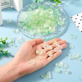 Cheriswelry Assorted Acrylic Green Leaf Charm Flower Beads Iridescent Kandi Beads Light Blue Loose Spacer Beads for Summer Crafts DIY Bracelet Cell Phone Charms Jewelry Making Supplies