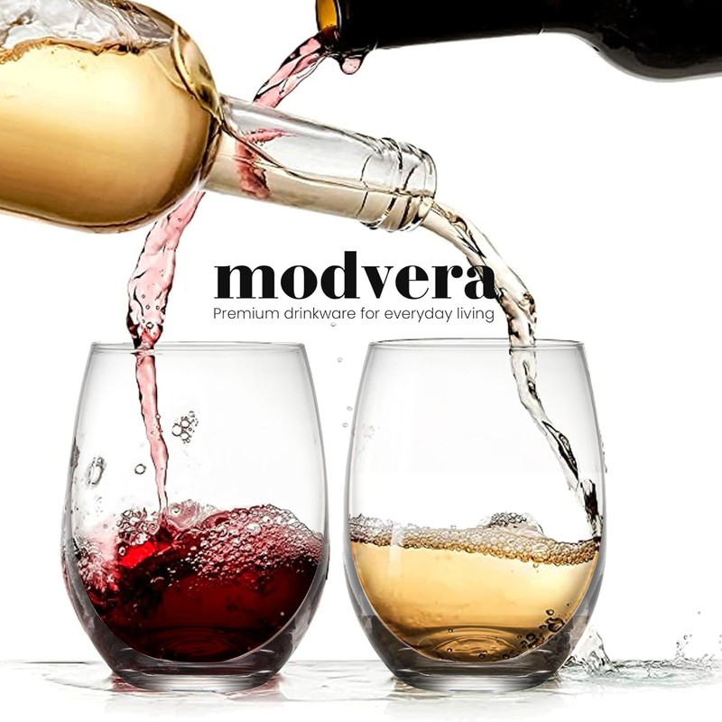 Stemless Wine Glass, Red & White 15oz Stemless Wine Glass