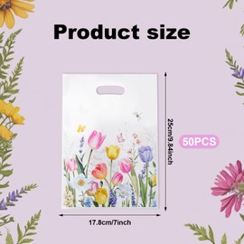 BOXOB 50 Pcs Wildflower Party Favor Bags, Reusable Wildflower Theme Goodie Bags with Handles for Birthday Baby Shower Wedding Party Supplies and Decorations