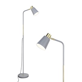 LALISU Floor Lamp, Industrial Floor Lamps for Living Rooms Rustic Farmhouse Reading Standing Floor Lamp Adjustable Metal Heads Indoor Task Lighting for Living Room Bedroom Office Home Décor (Grey)