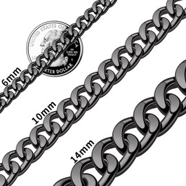 Qumfole Men's Stainless Steel Adjustable Cuban Necklace Silver Black Gold 46/56 cm Length, 6 mm/10 mm/14 mm Width, Stainless Steel