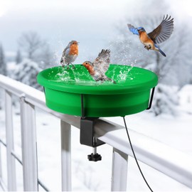 HRAYLTOP Deck Mounted Heated Bird Bath for Outdoors for Winter, 75W Heated Bird Baths with Detachable Power Cord,Thermostatic Control Available All Seasons for Garden Yard Patio Lawn（Green）