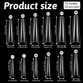 Pack of 504 Nail Tips, Extra Long Tips for Gel Nails, Transparent Trapezoidal Nail Tips, Acrylic Artificial Nails for DIY French Nail Designs, 11 Sizes