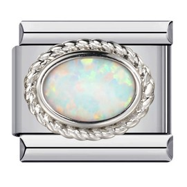 M&S Month Birth Year Birthday Stone Anniversary Birthstone Crystal Silver Gold 9mm Italian Link Charm Compatible With Nomination Bracelet (October Opal)