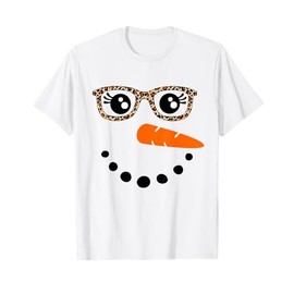 Winter Snowman Face Leopard Eyelashes Christmas Girls Womens T-Shirt