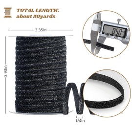 Pretty Jolly Black Velvet Glitter Ribbon - 1/4 Inch x 50Yd Roll for Gift Wrapping, Christmas Tree & Wreath Decoration, Hair Bows & Crafts