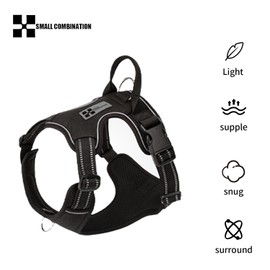 SMALL COMBINATION Reflective Dog Harness with Handle, Adjustable Straps, Padded Mesh, Black (S)